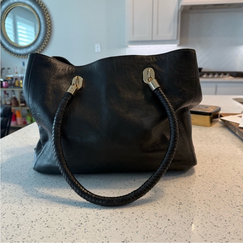 Cole Haan Elegant Black Leather Tote Bag price is firm .